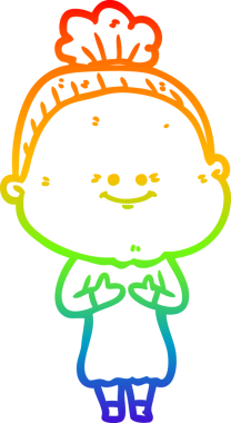 Gökkuşağı gradyan çizgi çizimi Bir insan tarafından çizilmiş mutlu yaşlı kadın