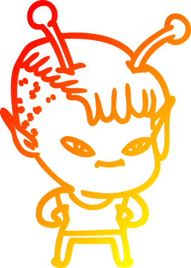 Bir insan tarafından çizilmiş sevimli bir uzaylı kız çizgi çizimi.