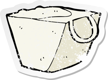 Bir insan tarafından çizilmiş karikatür makarna kutusunun gerilimli yapıştırması.