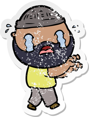 Bir insan tarafından çizilmiş ağlayan sakallı bir adamın sıkıntılı çıkartması.