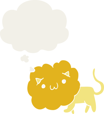 Düşünce baloncuğu olan çizgi film aslanı bir insan tarafından çizilmiş.