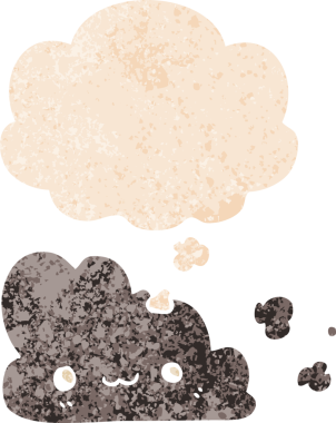 Düşünce baloncuğu ve grunge ile sevimli çizgi film bulutu bir insan tarafından çizilmiş sıkıntılı retro dokuma tarzı