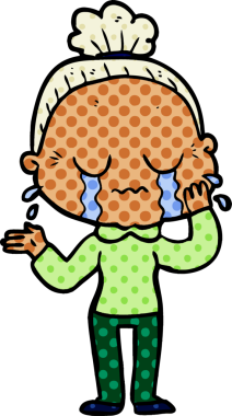 Bir insan tarafından çizilmiş ağlayan yaşlı kadın çizgi filmi.