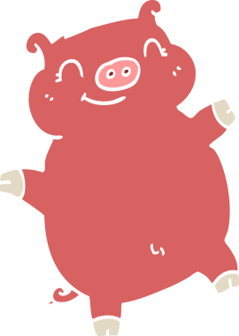 Bir insan tarafından çizilmiş düz renkli çizgi film domuzu.