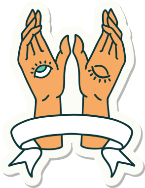 Bir insan tarafından çizilmiş mistik el sancağıyla dövme stili çıkartması