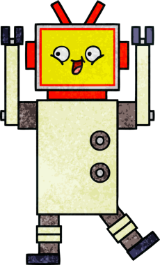 Bir insan tarafından çizilmiş bir robotun retro grunge dokusu