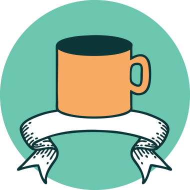 Bir insan tarafından çizilmiş bir fincan kahve sancağıyla dövme stili simgesi