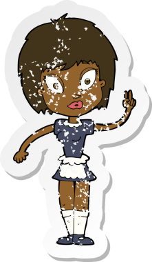 Bir insan tarafından çizilmiş bir çizgi film hizmetçisinin sıkıntılı retro yapıştırması.