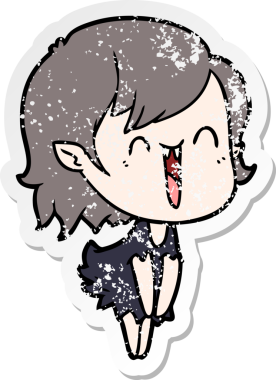 Bir insan tarafından çizilmiş mutlu vampir kız çizgi filminin kederli çıkartması.