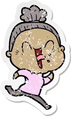 Bir insan tarafından çizilmiş mutlu, yaşlı bir kadının sıkıntılı çıkartması.