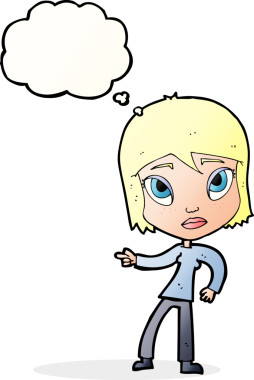 Bir insan tarafından çizilmiş düşünce balonlu bir kadın.