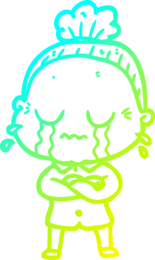 Bir insan tarafından çizilmiş ağlayan yaşlı bir kadının soğuk çizgi çizimi.