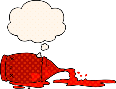 Çizgi roman tarzında bir insan tarafından çizilmiş düşünce baloncuğu şişesi dökülmüş.