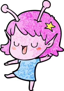 Bir insan tarafından çizilmiş mutlu uzaylı kız çizgi filmi.