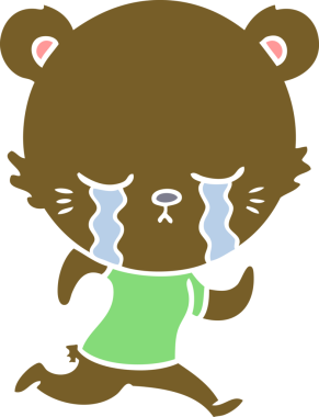 Ağlayan düz renkli çizgi film ayısı bir insan tarafından çizilmiş.