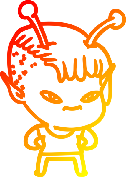 Bir insan tarafından çizilmiş sevimli bir uzaylı kız çizgi çizimi.