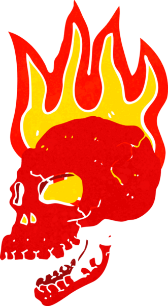 Bir insan tarafından çizilmiş alevli kafatası.