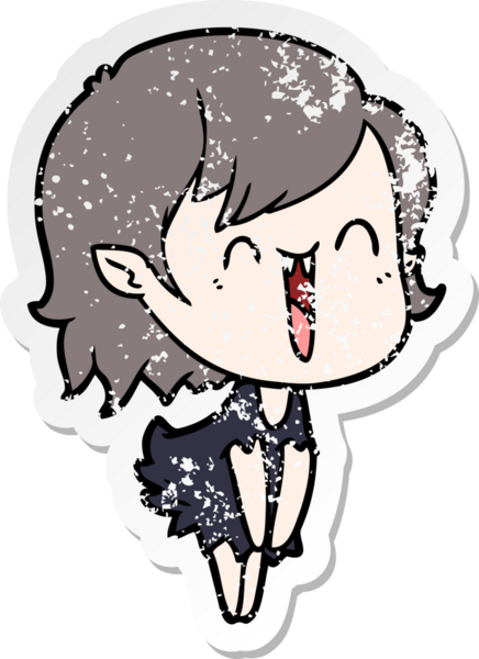 Bir insan tarafından çizilmiş mutlu vampir kız çizgi filminin kederli çıkartması.