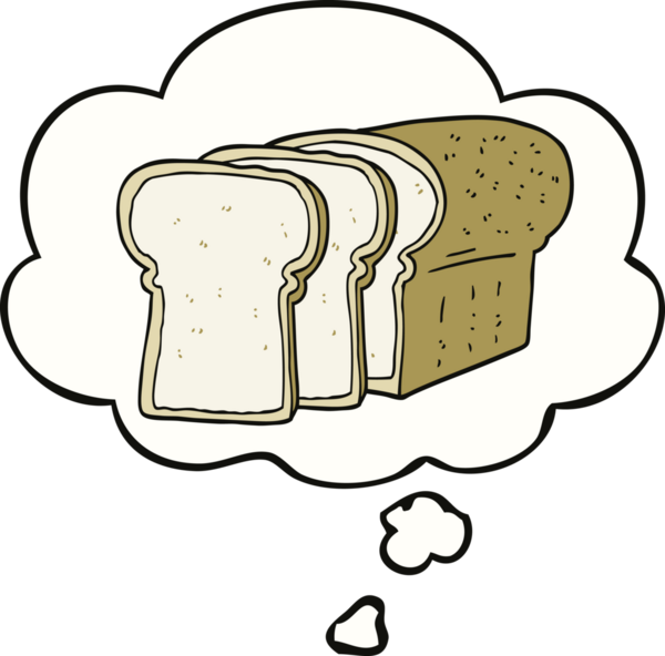 Bir insan tarafından çizilmiş düşünce baloncuğuyla dilimlenmiş ekmek.
