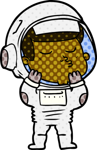 Bir insan tarafından çizilmiş kendine güvenen bir astronot çizgi filmi.