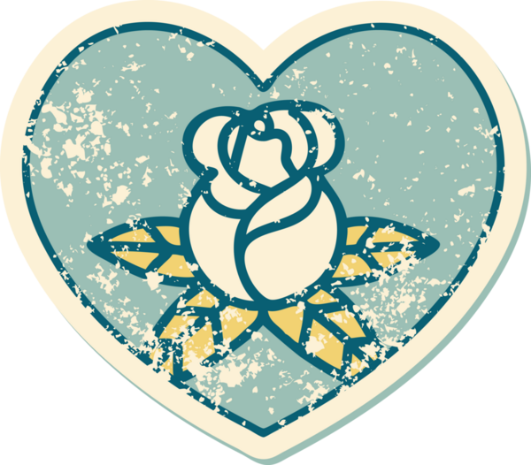 Bir insan tarafından çizilmiş kalp ve çiçeklerin sembolik depresif dövme şekli