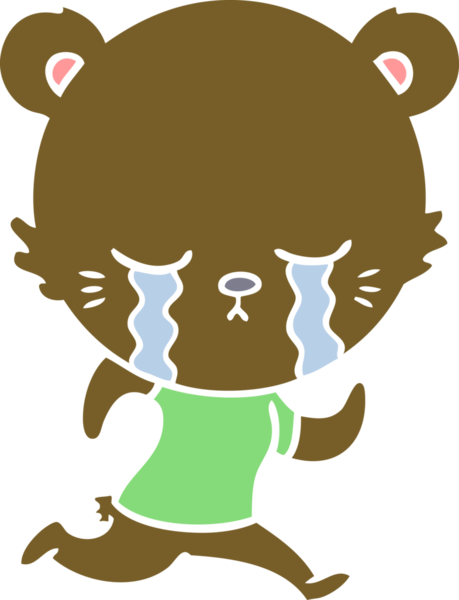 Ağlayan düz renkli çizgi film ayısı bir insan tarafından çizilmiş.