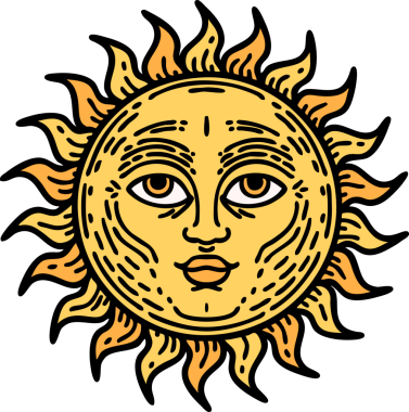 Bir insan tarafından çizilmiş geleneksel güneş şeklinde dövme.