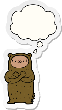 İnsan tarafından çizilmiş bir çıkartma olarak düşünce baloncuğu olan çizgi film ayısı.