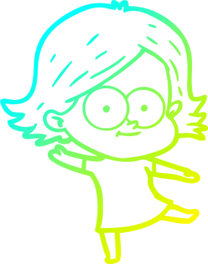 Bir insan tarafından çizilmiş mutlu çizgi film kızı çizimi.