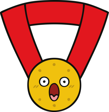 Bir insan tarafından çizilmiş altın madalyanın sevimli karikatürü.