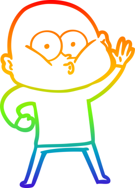 Gökkuşağı gradyan çizgi çizimi bir insan tarafından çizilmiş kel bir adamın çizimi