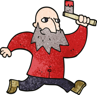 Bir insan tarafından çizilmiş kanlı baltalı karalama adamı.