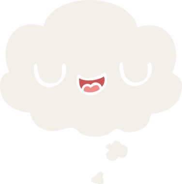 Düşünce baloncuğu olan sevimli çizgi film yüzü bir insan tarafından çizilmiş.