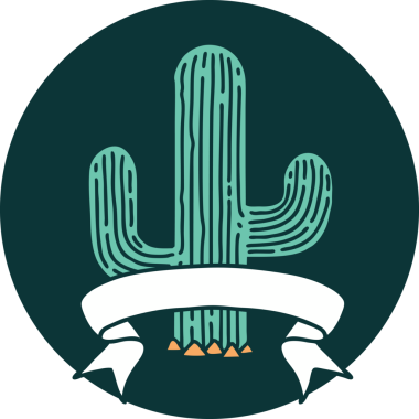 Bir insan tarafından çizilmiş bir kaktüs sancağıyla dövme stili simgesi