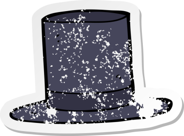 Bir insan tarafından çizilmiş çizgi film silindir şapkasının gerilimli çıkartması.