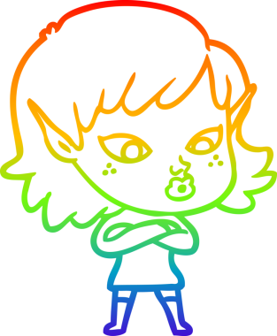 Gökkuşağı gradyan çizgisi bir insan tarafından çizilmiş güzel bir elf kızı çizimi