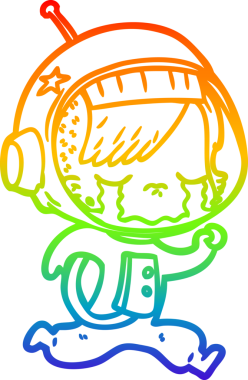 Gökkuşağı gradyan çizgi çizimi bir insan tarafından çizilen ağlayan astronot kız çizimi