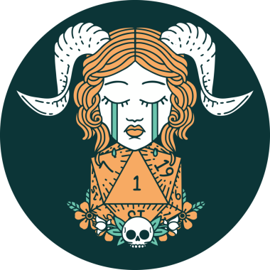 Bir insan tarafından çizilmiş doğal bir d20 zar ile hüzünlü bağlama simgesi