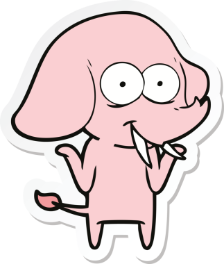 Bir insan tarafından çizilmiş mutlu bir filin çıkartması.