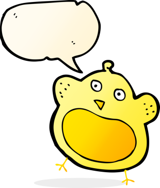 Bir insan tarafından çizilmiş konuşma balonlu şişman kuş.