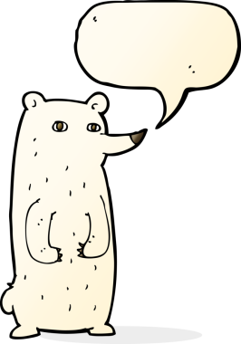 Komik karikatür kutup ayısı konuşma baloncuğu çizen bir insan