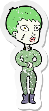 Bir insan tarafından çizilmiş zombi bir kızın gerilmiş çıkartması.