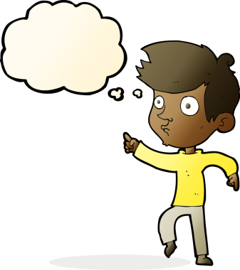 Bir insan tarafından çizilmiş düşünce kabarcığı olan çizgi film çocuğu.