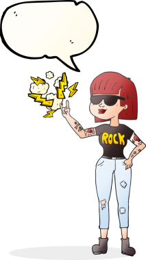 Bir insan tarafından çizilmiş serbest konuşma balonu karikatürü rock kadını.