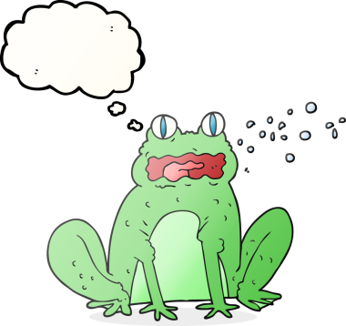 Bir insan tarafından çizilmiş serbest çizim balon karikatür geğiren kurbağa.