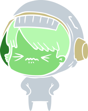 kızgın düz renkli çizgi film uzay kızı elleri kalçasında bir insan tarafından çizilmiş