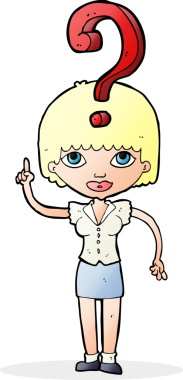 Çizgi filmdeki kadın bir insan tarafından çizilmiş sorular soruyor.