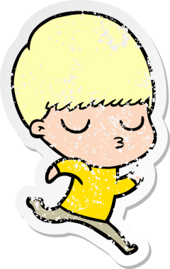 Bir insan tarafından çizilmiş, sıkıntılı bir çizgi film çıkartması.