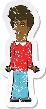 Çizgi filmin gerilimli çıkartması. Sıkılmış adam, bir insan tarafından çizilmiş omuz silkiyor.