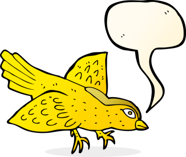 Bir insan tarafından çizilmiş konuşma balonlu çizgi film kuşu.